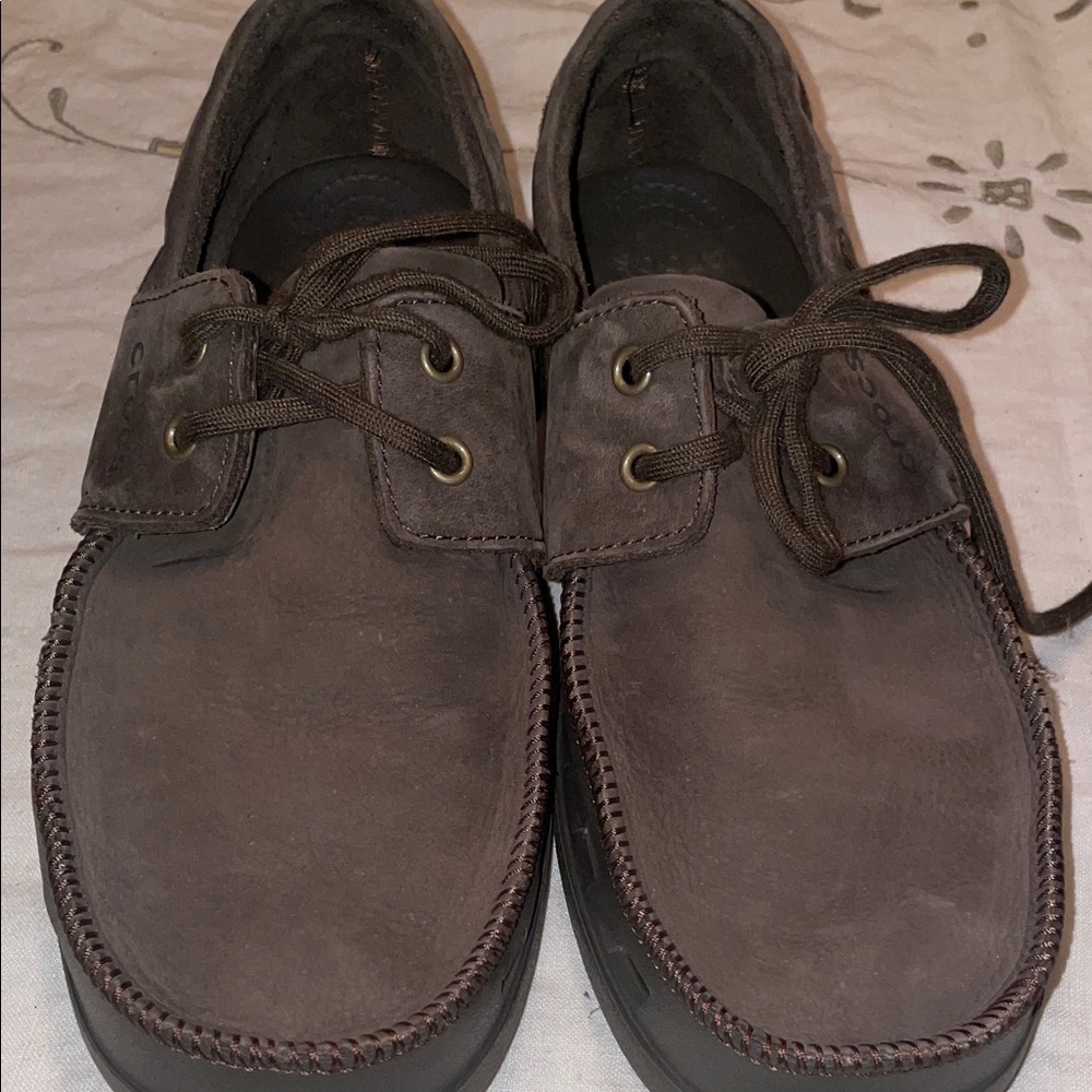 CROCS Men's Dark Brown Nubuck Boat Shoes